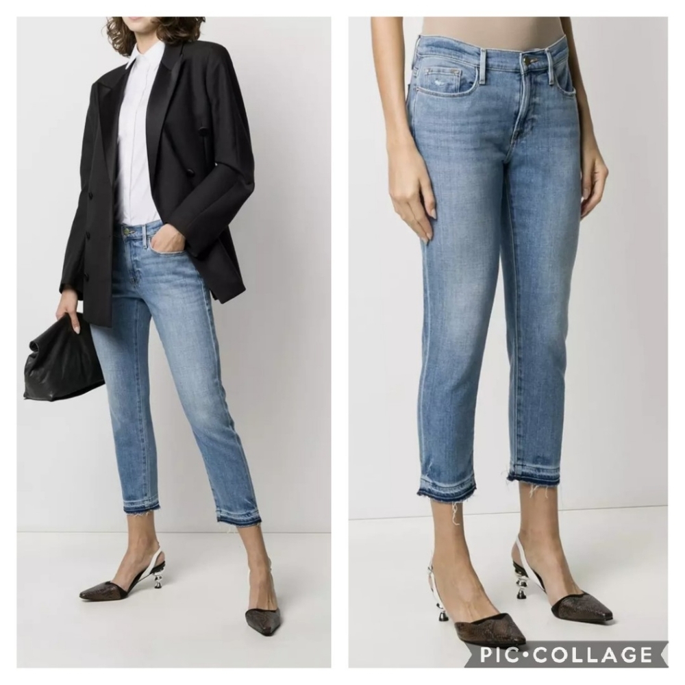 Frame Denim Medium Light Blue Cropped Ankle Jeans